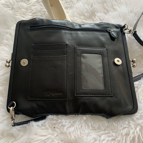 BRIGHTON Vintage black/white Embroidered floral crossbody bag VGUC++ - Picture 5 of 12